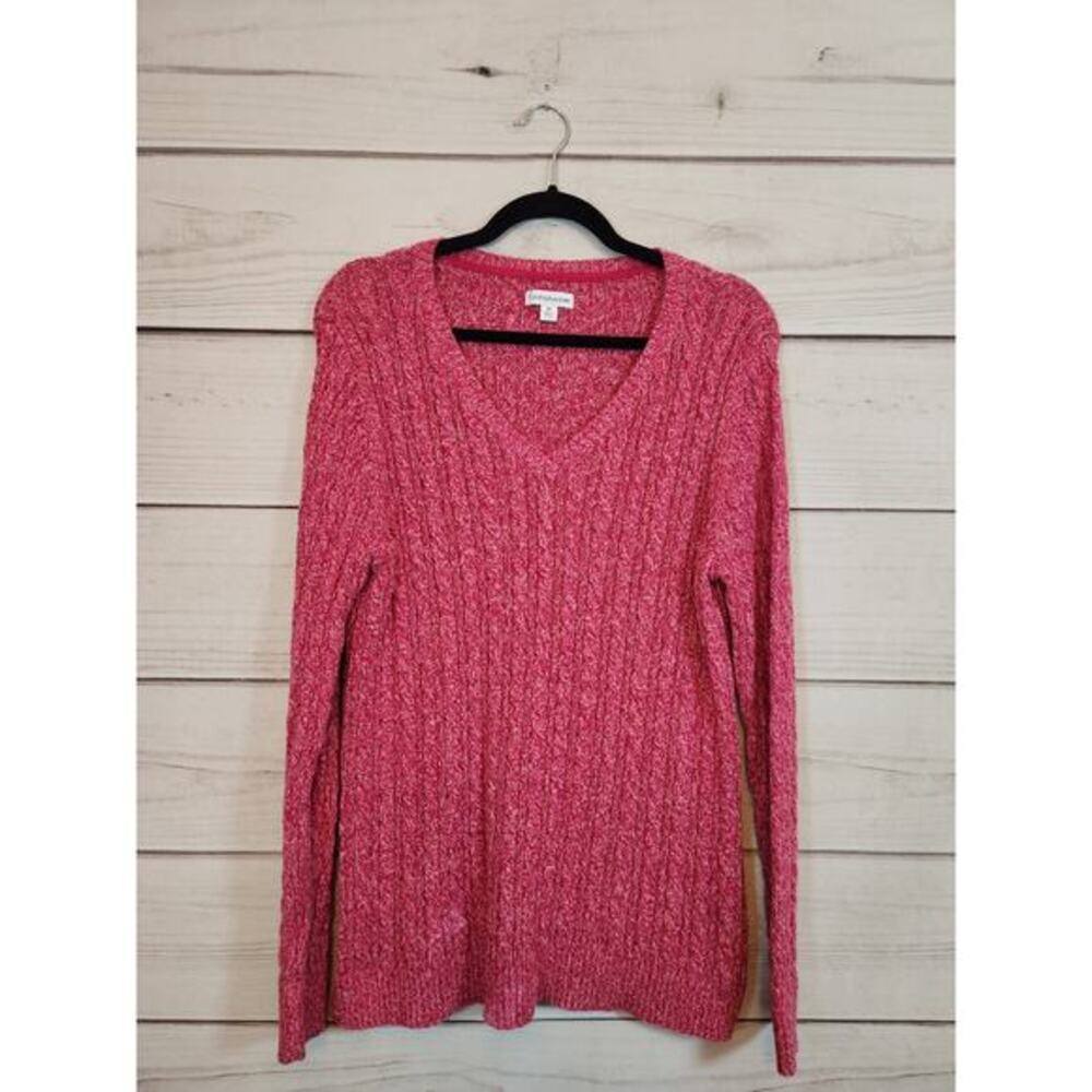 Croft & Barrow Womens Red Cotton Long Sleeve V-Neck Pullover Sweater Size Medium